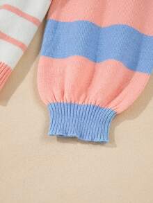 Acelitt Multicolor Striped & Colorblock Patchwork Design Simple Casual Pullover Sweater,Long Sleeve Tops Pink - Pink - View 7