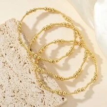 3pcs Set Fashionable Luxurious 2/3mm Mixed Electroplated 18K Copper Bead Bracelet, Waterproof, Suitable For Women Stacking, Anniversary, Couple, Best Friend Gifts - Multicolor - View 6