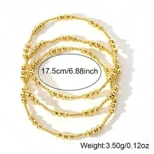 3pcs Set Fashionable Luxurious 2/3mm Mixed Electroplated 18K Copper Bead Bracelet, Waterproof, Suitable For Women Stacking, Anniversary, Couple, Best Friend Gifts - Multicolor - View 9