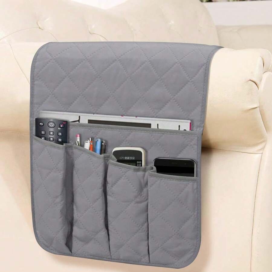 Túi đựng đồ kê tay ghế sofa, túi đựng đồ ghế bành, giá đỡ điều khiển từ xa TV, có thể sử dụng cho giá đỡ điều khiển từ xa ghế ngả, điều khiển TV, điện thoại, báo, tạp chí, kính và nhiều đồ lưu trữ khác - Xám - Xem 1