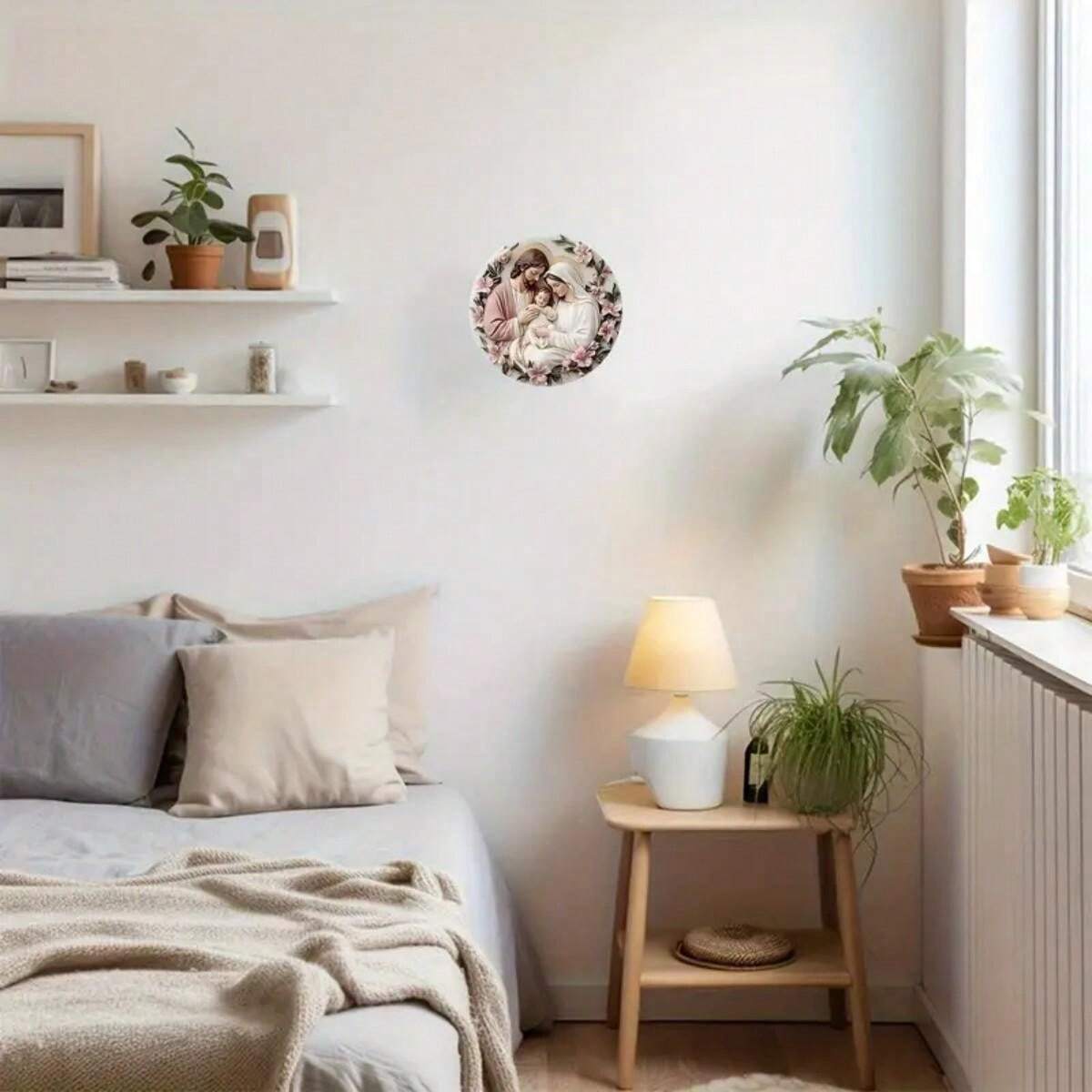 1pc Holy Family Wall Art, Waterproof Metal Decor With PreDrilled Holes