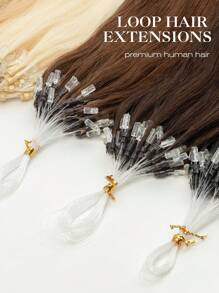 Natural Black Straight Human Hair Extensions, Invisible Micro Bead Thickened Micro Loop Hair Extensions - S18/613 - View 3
