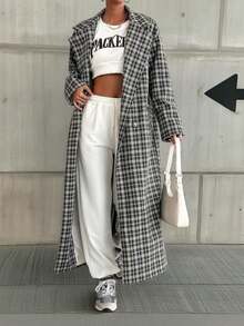 Áo khoác dài kẻ caro đen trắng thời trang giản dị cho nữ - Đen và trắng - Xem 1