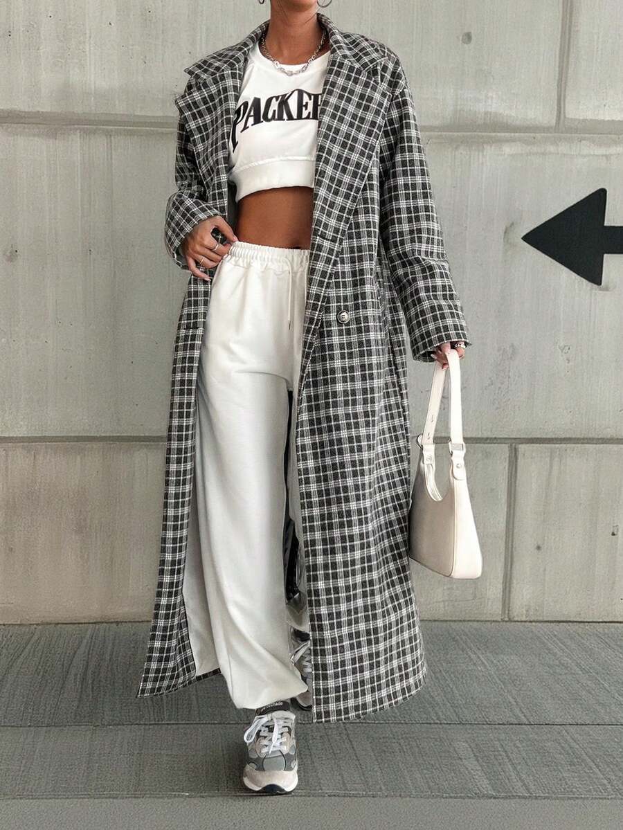 Áo khoác dài kẻ caro đen trắng thời trang giản dị cho nữ - Đen và trắng - Xem 1