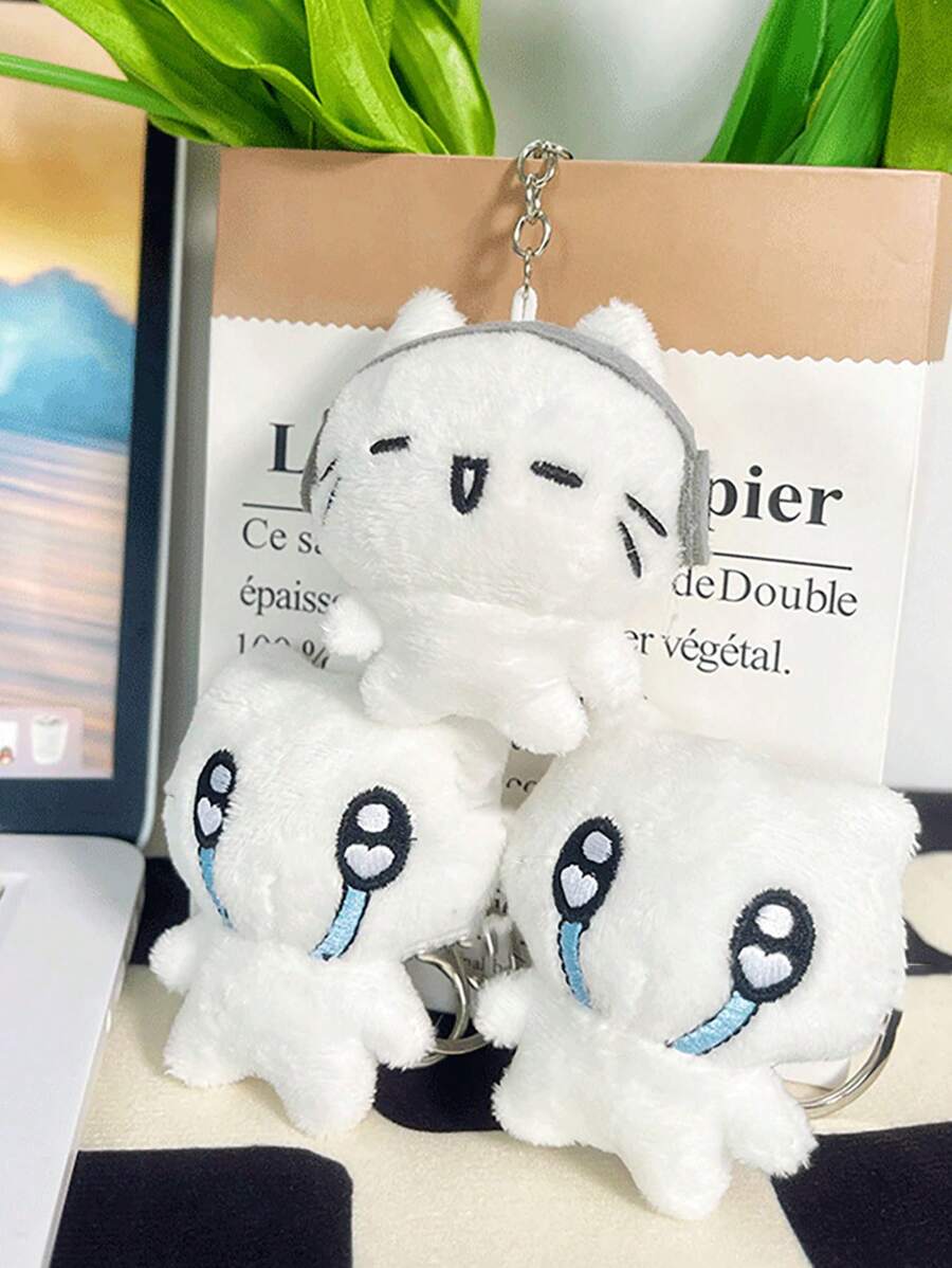 1pc Cute Casual Iron Alloy Plush Cat Keychain, Cats With Headphones And Crying Cat, Random Delivery Valentine's Day Gift Souvenir Car Accessories Bag Charm School Cartoon Goth Y2k