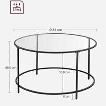 Round Coffee Table For Living Room, Glass Coffee Table With Metal Frame, Modern Coffee Table, Black - Black - View 5
