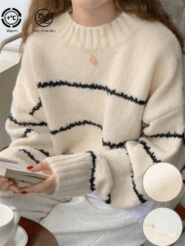 Striped Drop Shoulder Sweater,Long Sleeve Tops