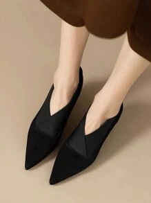 Giày cao gót mũi nhọn cổ điển kiểu Pháp 2024, Giày bốt cổ ngắn đi làm mới cho nữ mùa xuân/thu, Giày cao gót hở mũi chữ V, Thanh lịch, Giày cao gót mèo - màu đen - Xem 4