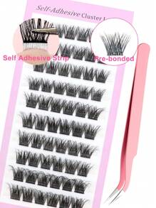 10 Rows Of 60 Clusters D Curl Pre-Glued False Eyelashes, DIY Fake Lashes 12-16mm, Self-Adhesive Cluster Lashes No Glue Needed, Makeup At Home, D Curl Lash Clusters With Tweezers - Black - View 7