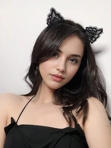 1个可爱黑色蕾丝猫耳发箍，性感妖娆风格，适合派对、情人节等场合，猫耳发箍，发圈，发箍，夏季、节日、旅行 - 綻放雞蛋花 - 查看 1