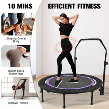 ADVWIN 48" Foldable Mini Trampoline, Indoor Outdoor Fitness Trampoline For Adults Indoor/Garden Workout, Exercise Rebounder With Adjustable Foam Handle, Max Load 440lbs - 紫色 - 查看 4