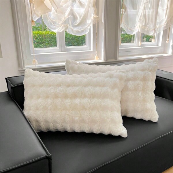 1pc Autumn/Winter New Plush Rabbit Fur Pillow Case, Single/Double Sides Milk Plush Snowflake Lattices Pillowcase For Home Bedroom Dormitory