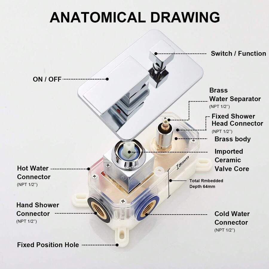 Shower System LED Rainfall Shower Head Brass Handheld Combo Set