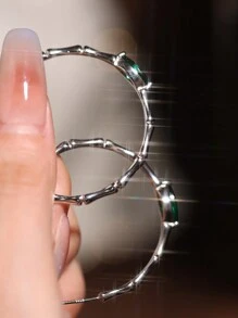 1 Cặp bông tai tròn lớn bằng bạc Sterling 925 mạ vàng trắng khảm tre phóng đại đính đá Zirconia xanh cho nữ, thời trang cổ điển thanh lịch phù hợp với khuôn mặt vuông và tròn, đeo hàng ngày/ngày lễ/tiệc tùng - màu xanh lá - Xem 5
