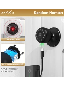 Arpha Keyless Entry Door Lock, Keypad Door Knob With 50 Code, Anti-Peeping Password, Auto Lock Smart Door Knob, Low Battery Warning, Easy Installation For Front Door, Bedroom, Home, Office - Black - View 9