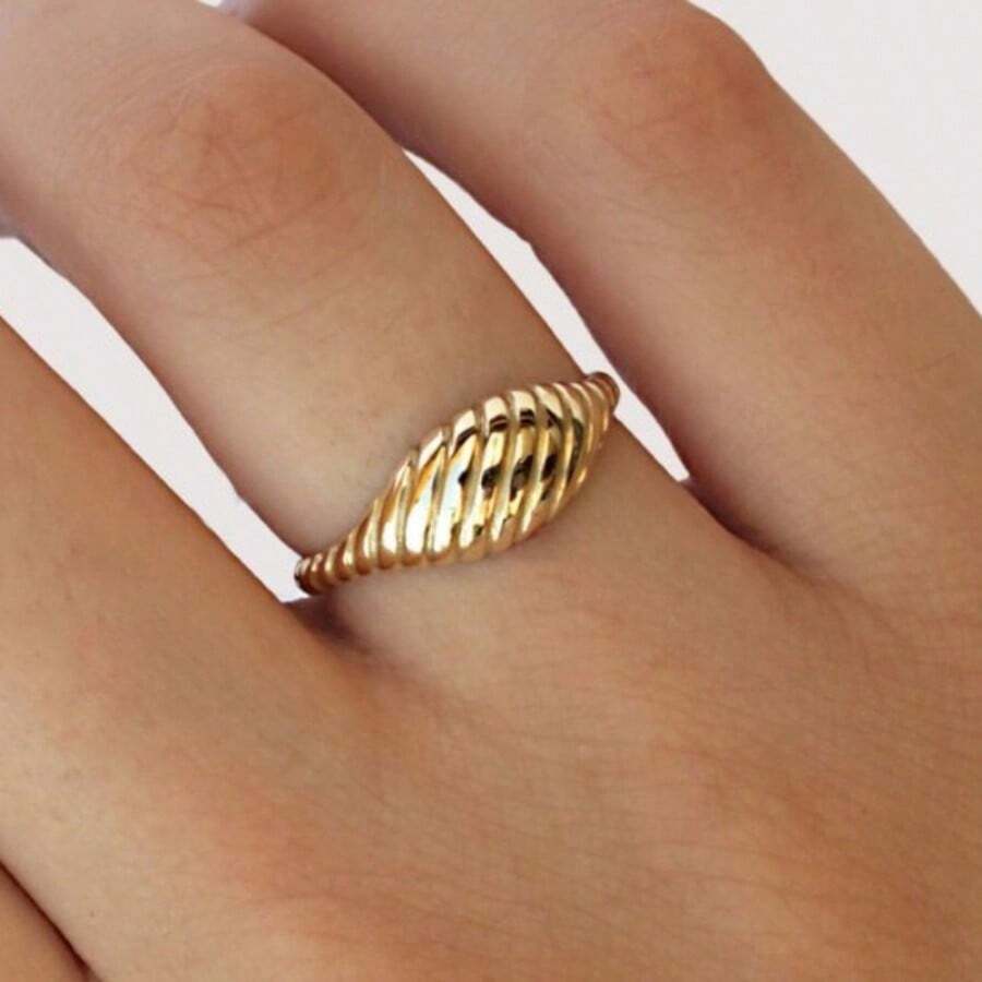 1 chiếc nhẫn Croissant tối giản, nhẫn đính hôn cưới thích hợp để đeo hàng ngày - Vàng - Xem 1