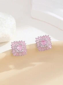 1 Paar luxuriöse geometrische kubische Zirkonia Kupfer Ohrstecker, stilvolle Gestaltung geeignet, Party, Fest und Alltag von Frauen