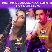 1 套 22 英寸优质水烟套装 1 号，配有玻璃花瓶、陶瓷碗和煤夹烟灰缸 100 个一次性烟嘴 50 个预打孔铝箔 - 均碼 - 查看 4