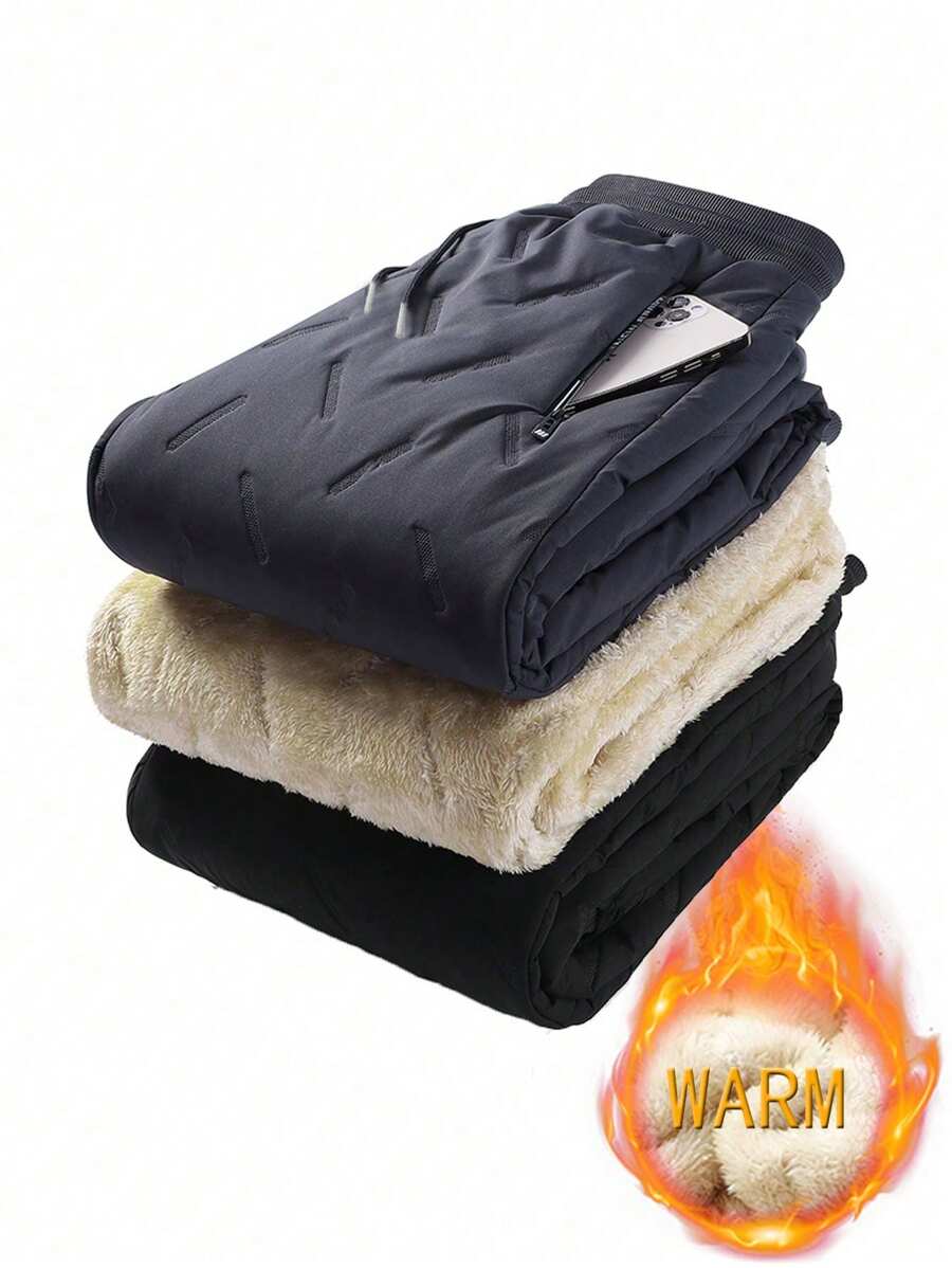 新款男友风男士抓绒裤加厚宽松户外运动休闲长裤 - 灰色 - 查看 1