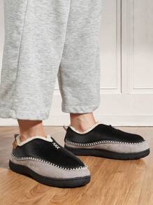 毛皮男士家居拖鞋冬季保暖柔软缝合标记记忆泡沫卧室鞋舒适防滑耐用休闲拖鞋黑色 - 黑色 - 查看 8