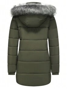 大码女式加厚连帽可拆卸派克大衣，长款冬季大衣