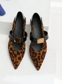 New French Pointed Toe Single Strap Leopard Pattern Velvet Slip-On Casual Flat Shoes For Women