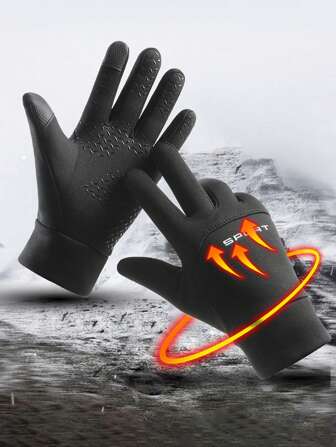 1Pair Winter Touch Screen Gloves - Windproof, Waterproof, Anti-Slip, Warm Thermal Lined For Cycling, Driving And Outdoor Activities, Knitted Polyester, Zip Closure, Hand Washable