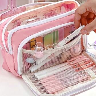 1 件铅笔盒大容量文具袋，采用手提设计，非常适合办公室和学校，可用作化妆包，适用于办公室、学校、青年、女孩、男孩、男士、女士、成人、铅笔袋、书包