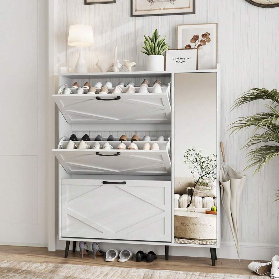 Vabches 3-Drawer Freestanding Shoe Storage Cabinet, Hidden Shoe Rack Cabinet, 3-Tier Wood Shoe Rack Storage Organizer For Entryway,Hallway, Bedroom - 查看 1