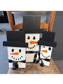 1 件圣诞雪人脸模板绘画 5.1x5.1 英寸雪人圣诞模板木片圣诞树底座透视装饰 DIY 圣诞布置饰品 - 彩色 - 查看 4