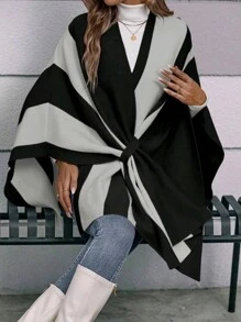 1 chiếc chăn ngoài trời thời trang dành cho nữ, khăn choàng có khóa cài cá nhân, hoàn hảo cho phụ nữ khi đi du lịch, phụ kiện khăn choàng Poncho dành cho phụ nữ - màu đen - Xem 2