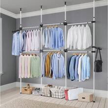 Telescopic Clothes Rail, Heavy Duty Clothing Rack Adjustable Wardrobe Organizer Coat Hanger Garment Rack Hanging Rail For Clothes - 2 Poles 2 Bars - View 1