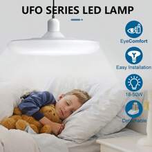 UFO LED 灯泡，创新型可拆卸灯头设计，18W、24W、36W、50W LED 吸顶灯泡，平板 LED 灯泡，适用于家庭照明、车库、车间、地下室的底座，易于安装的节能 LED 灯，带折叠 E26 - 白光 - 查看 4