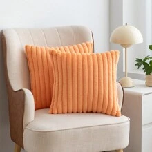 2 piezas de fundas decorativas acogedoras y suaves de terciopelo con rayas para almohada, funda de cojín para sofá y sillón