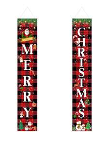 2pcs Merry Christmas Colorful Snowman Santa Claus Decor Door Curtain Holiday Couplet Party Hanging Ornament, Suitable For Festivals, Parties Etc.,Christmas