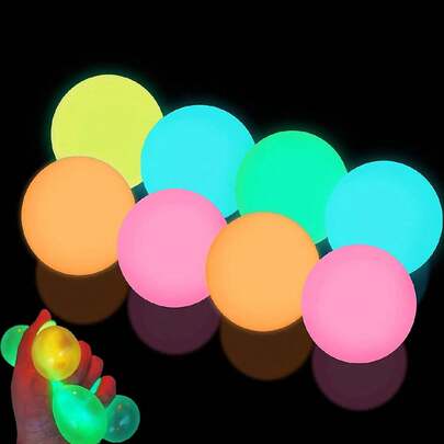 1pc Random Color Luminous Sticky Squeeze Ball, Glow-In-The-Dark Stress Relief Toy, Party Favor