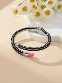 1 件粉色铅笔形弹性弹簧开口手链，甜美艺术配饰，适合作为同事和学生的教师节礼物