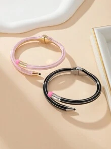 1 件粉色铅笔形弹性弹簧开口手链，甜美艺术配饰，适合作为同事和学生的教师节礼物