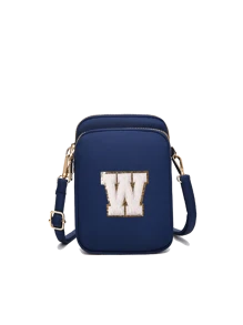 Navy Blue Casual Fashionable Towel Fabric Crossbody Bag, Embroidered With White Letters A-Z, Mini Bag With Phone Pocket And Coin Purse, Women's Crossbody Phone Bag, Shoulder Bag, Coin Purse, Wallet, Handbag, Suitable For Women, Girls, Travel, Back To School, Gifts, Large Capacity, Best Gift For Family - Navy Blue - View 10