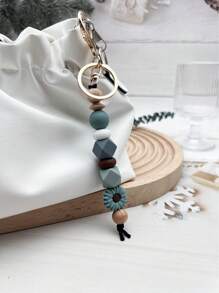 1pc Daisy Boho Style Silicone Wooden Bead Keychain Pendant Backpack Hanging Accessory, Keyring Anti-Lost, Teacher's/Mother's Day Gift School Car Accessories Cute Goth Y2k - Multicolor - View 9