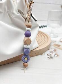 1pc Daisy Boho Style Silicone Wooden Bead Keychain Pendant Backpack Hanging Accessory, Keyring Anti-Lost, Teacher's/Mother's Day Gift School Car Accessories Cute Goth Y2k - Multicolor - View 7