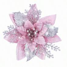 5 件/10 件圣诞装饰银色和粉色花朵饰品、圣诞树装饰品、圣诞派对用品、情人节、礼物 - 銀粉 - 查看 2