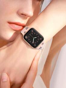 花卉雕刻兼容表带兼容 41mm 40mm 44mm 45mm 42mm 38mm 49mm 46mm 女款，可爱花朵软硅胶运动表带兼容 Series 11 10、Se、9、8、7、6、5、4、3、Ultra - 粉紅色配菸紫色花 - 查看 8