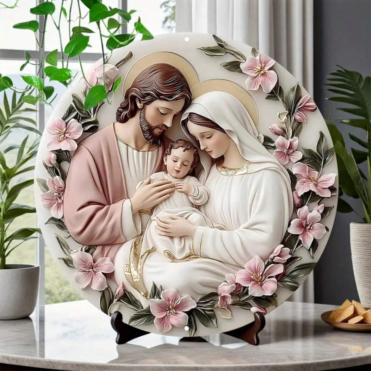 1pc Holy Family Wall Art, Waterproof Metal Decor With PreDrilled Holes
