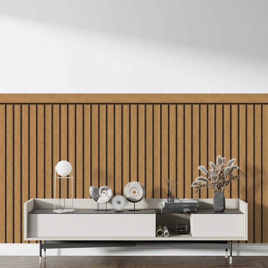 Adhesive Wood Slat Wallpaper With Strip For Half Wall SHEIN UK