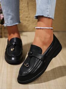 Damskie 2024 Najnowsza Wersja Cholewka PU, Modny Wystrój, Modne Wysokiej Klasy Casualowe Płaskie Buty Wsuwane, Antypoślizgowe i Odporne Na Zużycie, Lekkie, Odpowiednie Dla Kobiet, Kolor Czarny