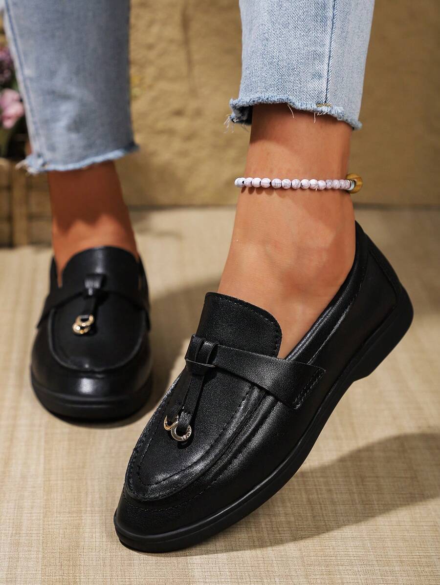 Damskie 2024 Najnowsza Wersja Cholewka PU, Modny Wystrój, Modne Wysokiej Klasy Casualowe Płaskie Buty Wsuwane, Antypoślizgowe i Odporne Na Zużycie, Lekkie, Odpowiednie Dla Kobiet, Kolor Czarny