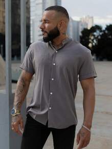Men's Shirt With Priest Collar - 灰色 - 查看 4
