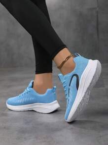 秋冬女士透气针织时尚运动鞋 - 休闲系带步行鞋，配有柔软 PVC 鞋底、织物鞋垫和衬里 - 轻便、舒适、圆头、低帮 - 四季耐磨运动鞋