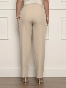 Women's Straight Trousers In Twill Fabric - Elegant Detail Near The Pocket - 淺米色 - 查看 4